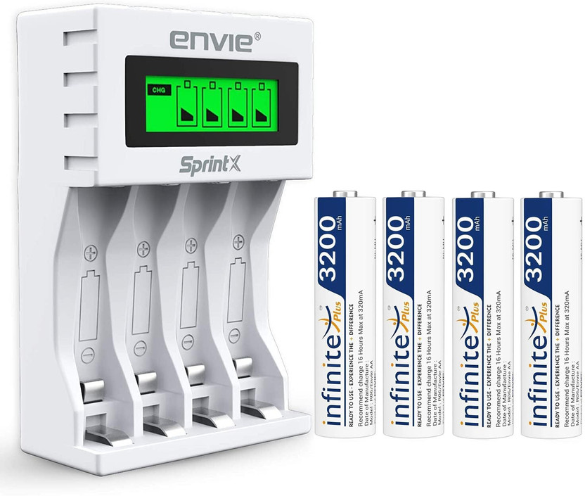 Envie Ultra Fast Charger ECR 11 MC With 4 nos of AA3200 Rechargeable Battery  Camera Battery Charger(White)