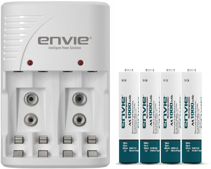 Envie ECR 30 |Combo with| 4 xAA 1000 mAh Ni-Cd Rechargeable  Camera Battery Charger(White)