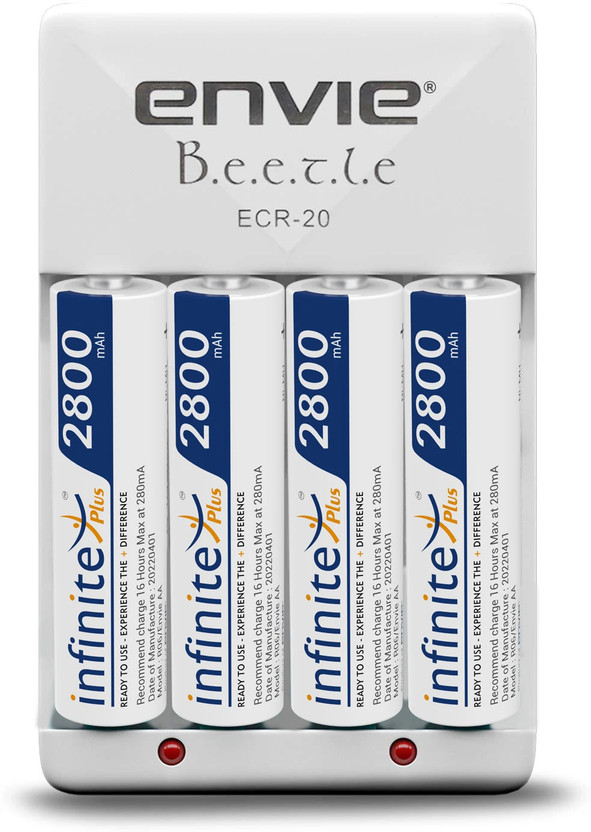Envie Bettle ECR-20 |Combo With| 4xAA 2800 Ni-MH rechargeable  Camera Battery Charger(White)