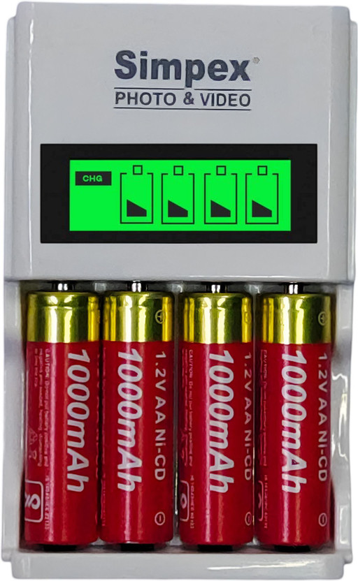 Simpex LCD Fast Charger with 1000mAh AA Ni-CD Rechargeable  Camera Battery Charger(White, Red)
