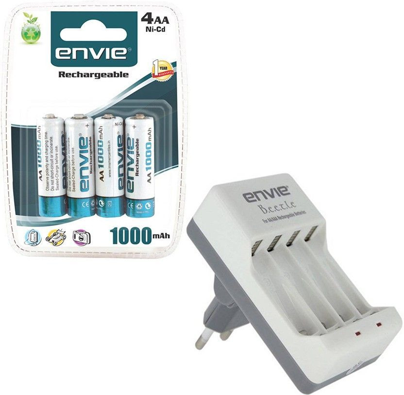 Envie Bettle ECR-20 |Combo With| 4xAA 1000 Ni-CD rechargeable  Camera Battery Charger(White)