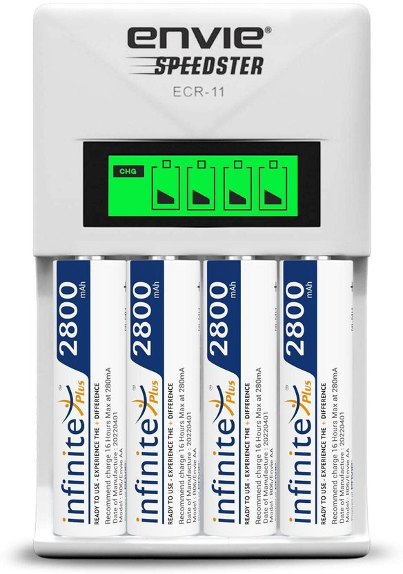 Envie Speedster ECR-11 + 4xAA 2800 Ni-MH rechargeable  Camera Battery Charger(White)