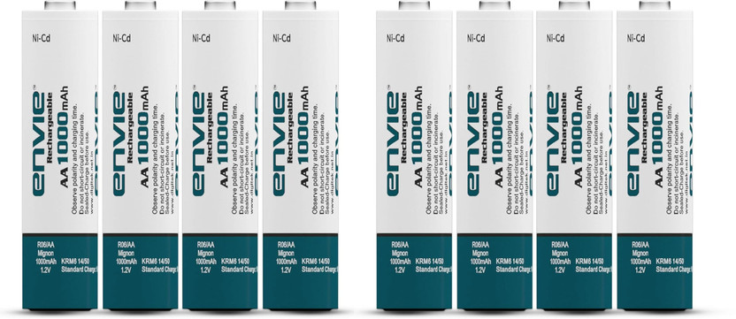 Envie 1000mAh AA Ni-CD Rechargeable Battery Pack of 8  Camera Battery Charger(White)