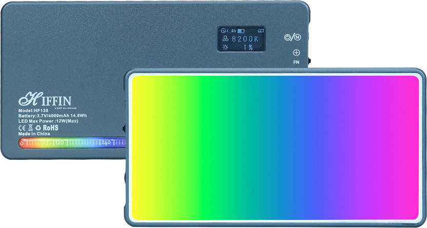 Hiffin HF-138 Portable Pocket RGB LED Video Light with 20 Lighting Effect Modes 1000 lx Camera LED Light(Batteries Included)