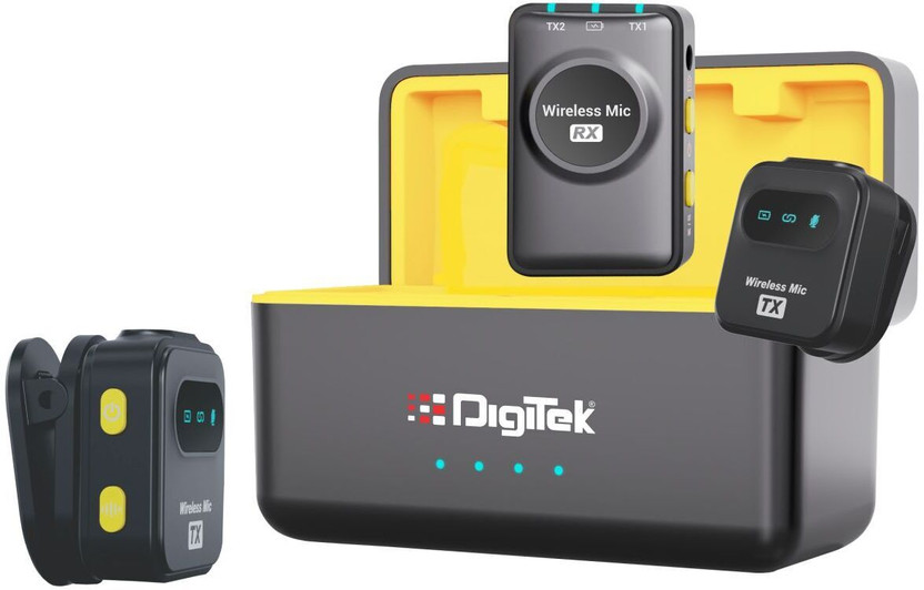 DIGITEK DWM-118 2-in-1 Wireless Mic with 50m Range & 7Hr Use for iOS/Android/DSLR Camera Microphone