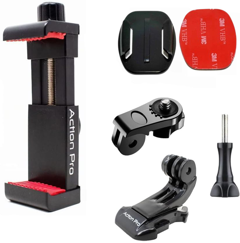 Action Pro Helmet Flat Placement Camera Mount(Phone Holder Set For iPhone, Samsung, Google, Vivo, Oppo, Realme (Black))