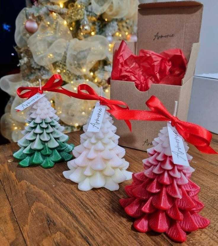 Saanjh christmas-tree-candle Candle(White, Green, Red, Pack of 3)
