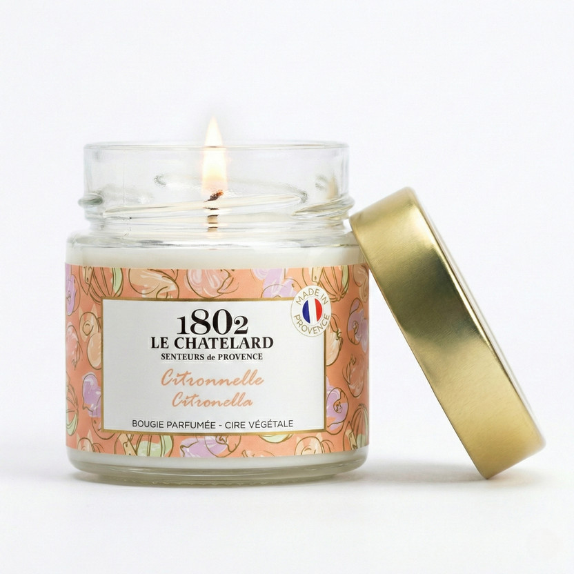 LE CHATELARD Citronella Signature Gourmet French Perfumed Candle Glass Jar 45Hr Burn Candle(White, Pack of 1)