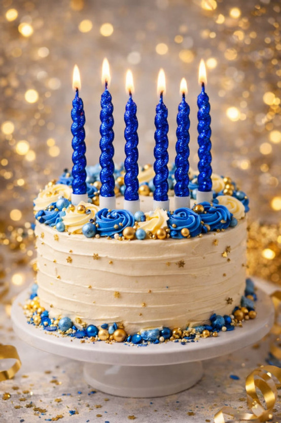 pbbs BLUE SPARKEL BIRTHDAY CAKE CANDLE DECORATIONS ITEMS SMOKELESS SET OF 6 Candle(Blue, Pack of 1)