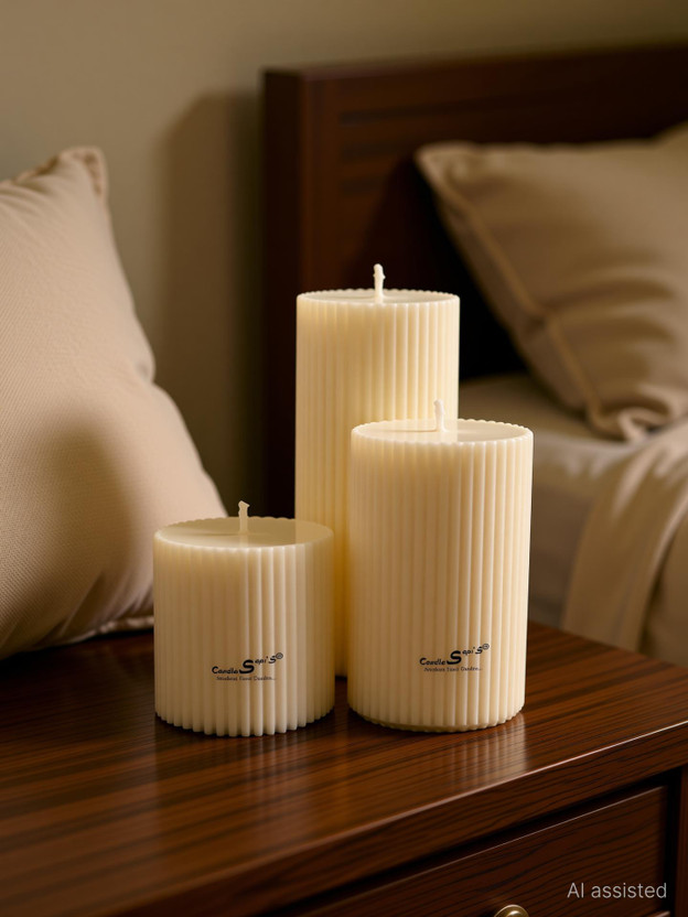 Be Calm Ribbed Scented Pillar Candle Candle(White, Pack of 3)