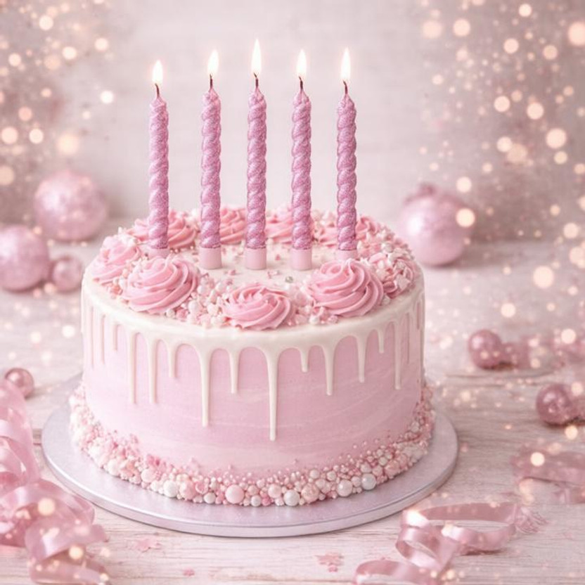pbbs PINK SPARKEL BIRTHDAY CAKE CANDLE DECORATIONS ITEMS SMOKELESS SET OF 6 Candle(Pink, Pack of 1)