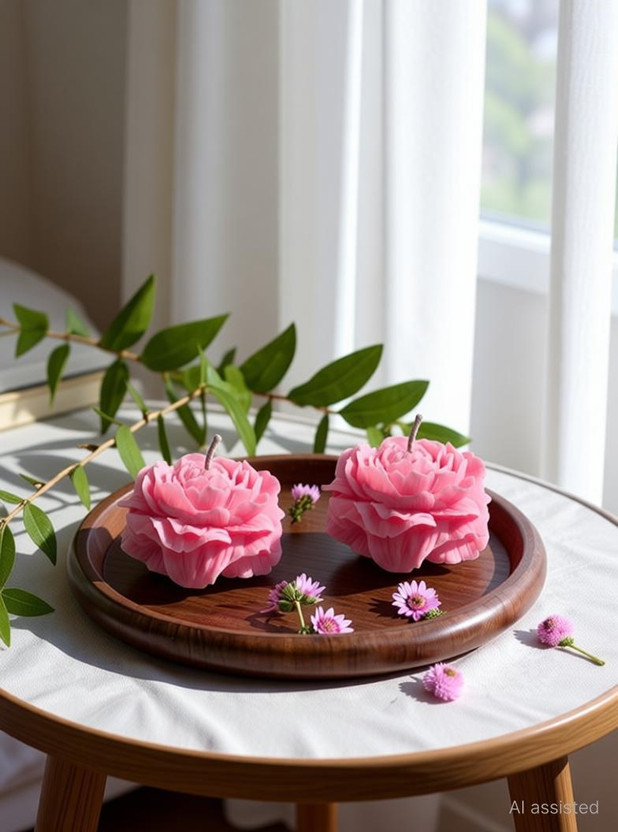 Kaantam Peony Flower Scented Candle Candle(Pink, Pack of 2)