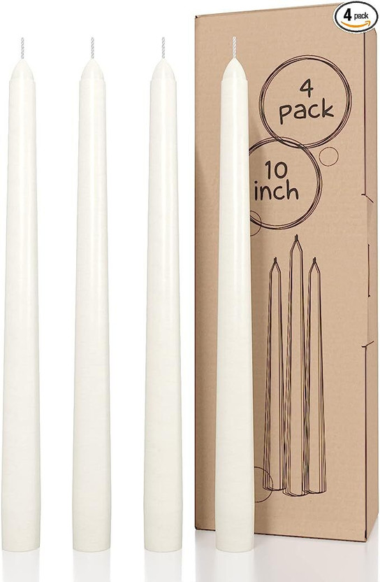 AuraDecor Set of 4 Taper Candles 10 inch Burning Time 10 hours, Dripless, Ivory Candle(Beige, Pack of 4)