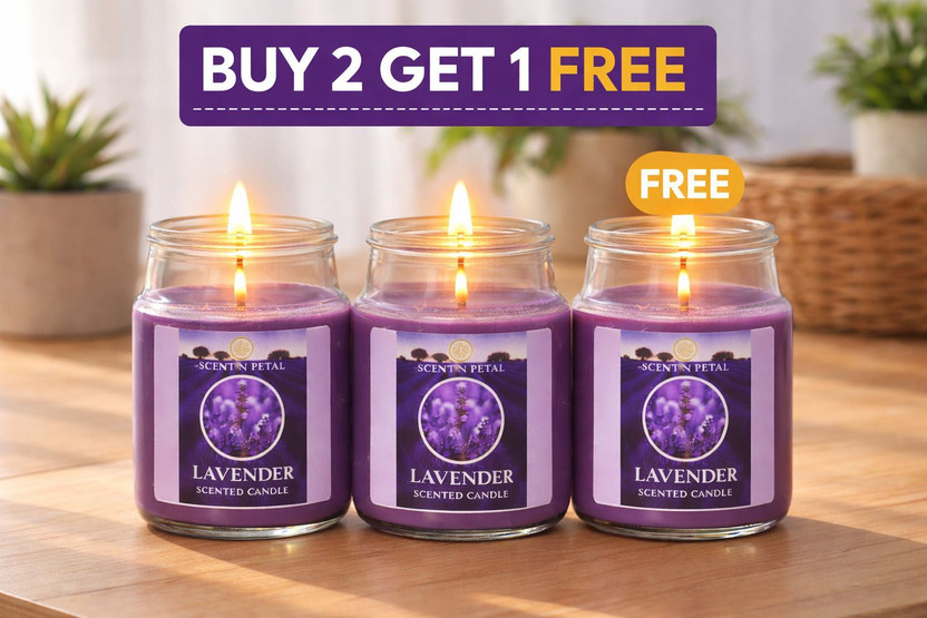 Scent N Petal LAVENDER JAR CANDLE- BUY 2 GET 1 FREE (LIMITED TIME OFFER) Candle(Purple, Pack of 3)