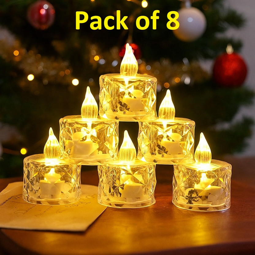 xenith Crystal Diamond LED Tea Light Candle(Gold, Pack of 8)