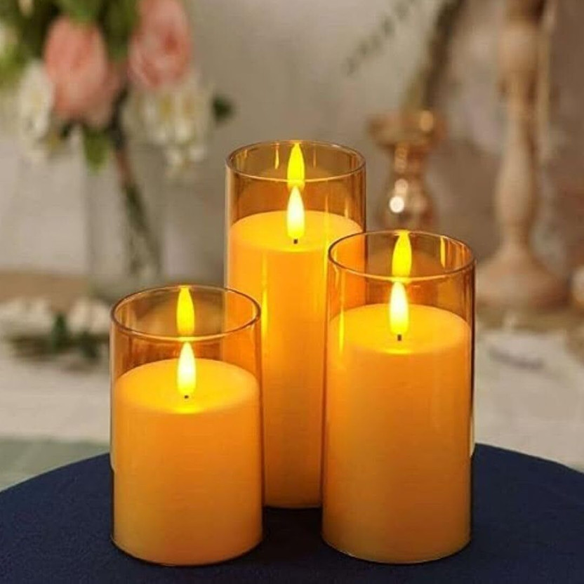 Satyam Kraft 3 pcs Acrylic Wireless LED candle for Home Decoration, Living Room Candle(Yellow, Pack of 3)