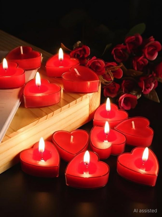 HOMELORE Heart shaped prime rose scented tea light Candle(Red, Pack of 12)