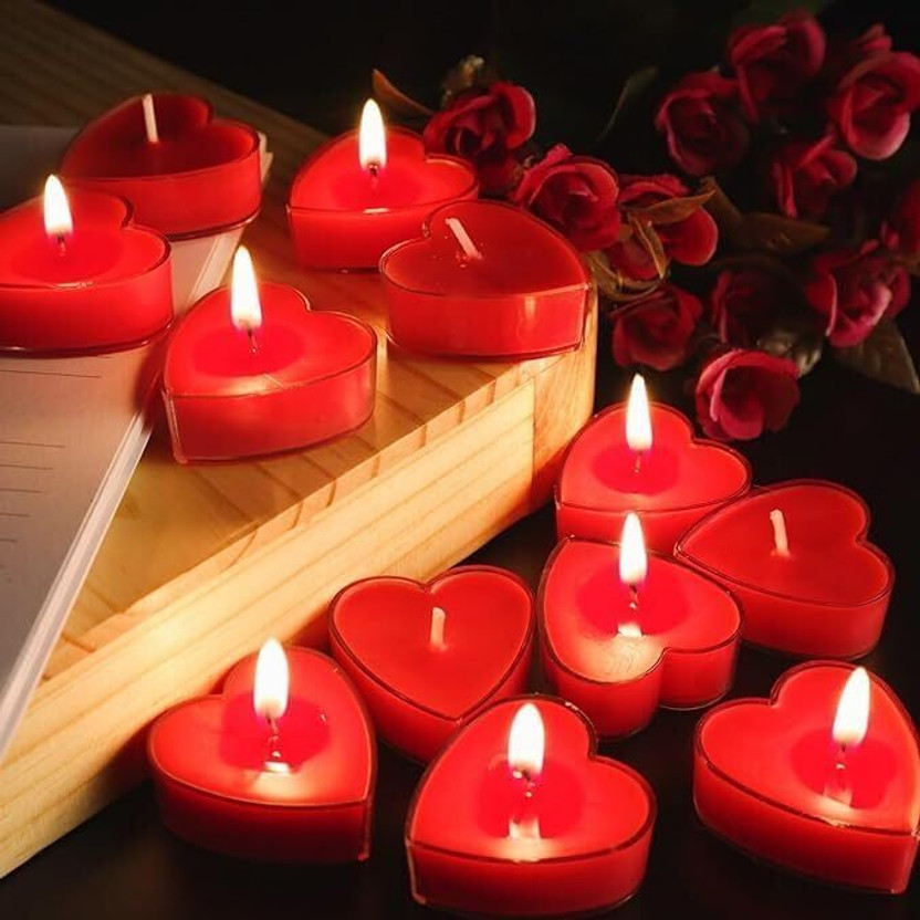 HOMELORE Heart shaped prime rose scented tea light Candle(Red, Pack of 12)