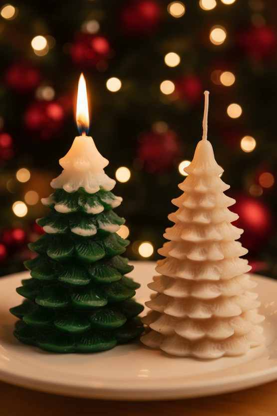 Katana Kitchen EKARTH Premium Christmas Tree Scented Candles | Home Decorative Candle(White, Green, Pack of 2)