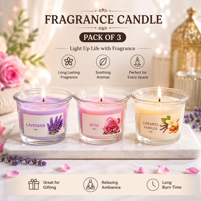 Saanjhaura Luxury Candle(Red, Purple, Yellow, Pack of 3)