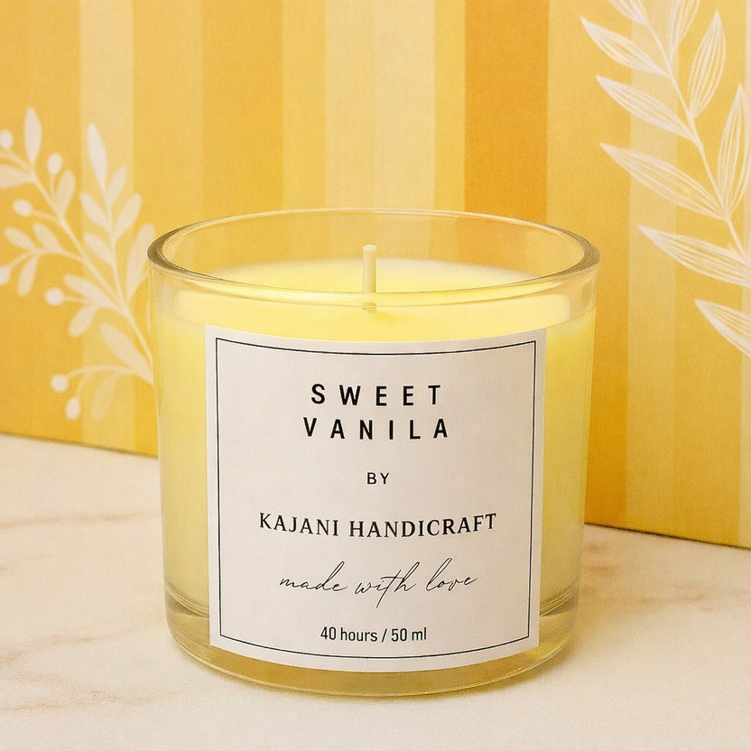 KAJANI HANDICRAFT Sweet Vanilla Jar Candle(Yellow, Pack of 1)