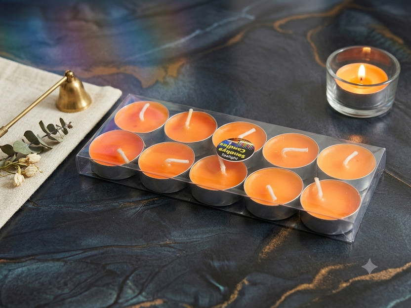 Houseofmurasa orange tealight candle Candle(Multicolor, Pack of 10)