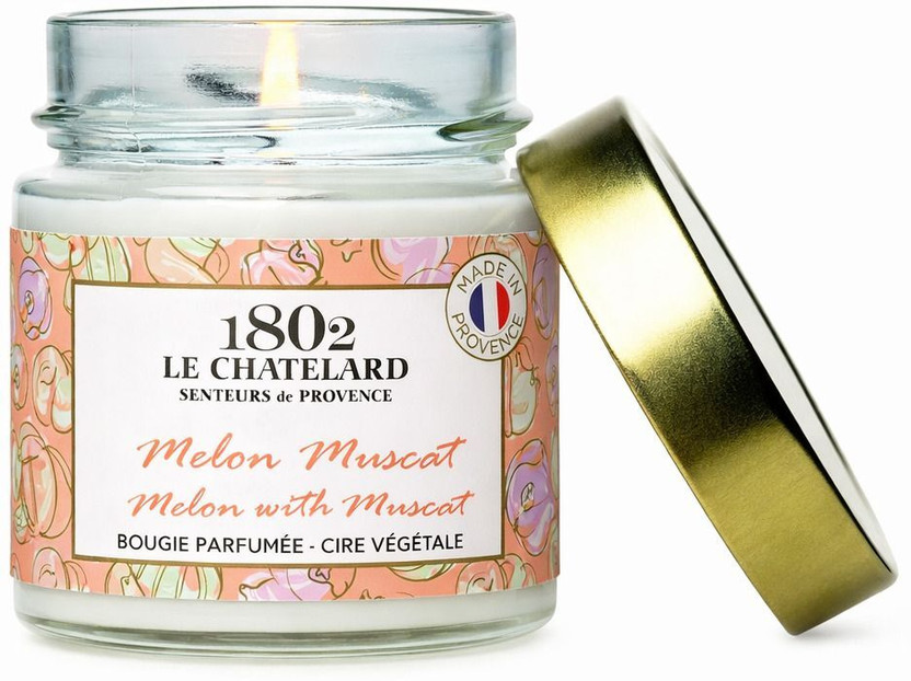 LE CHATELARD Melon with Muscat Signature Gourmet French Perfumed Candle Glass Jar 45Hr Burn Candle(White, Pack of 1)