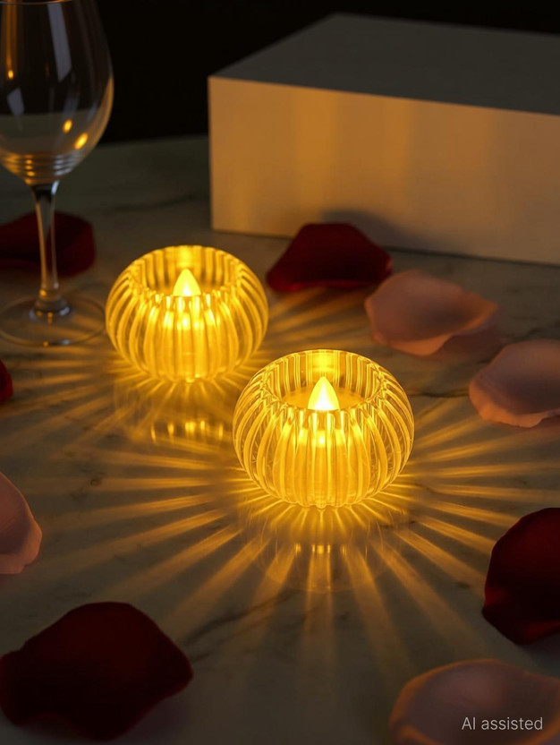 xenith xenith 2 Pcs Flameless Smokeless Votive Acrylic Crystal LED Gear T Light Candle Candle(Yellow, White, Pack of 2) - Flipkart Deal