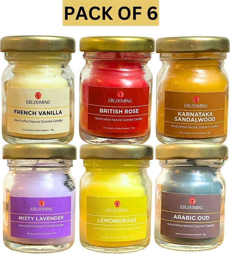 EBLOOMING Scented Candles For Home Decor in Small Glass Jars | Scented Candles Gift Set Candle(Multicolor, Pack of 6)