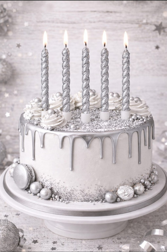 pbbs SILVER SPARKEL BIRTHDAY CAKE CANDLE DECORATIONS ITEMS SMOKELESS SET OF 6 Candle(Silver, Pack of 1)