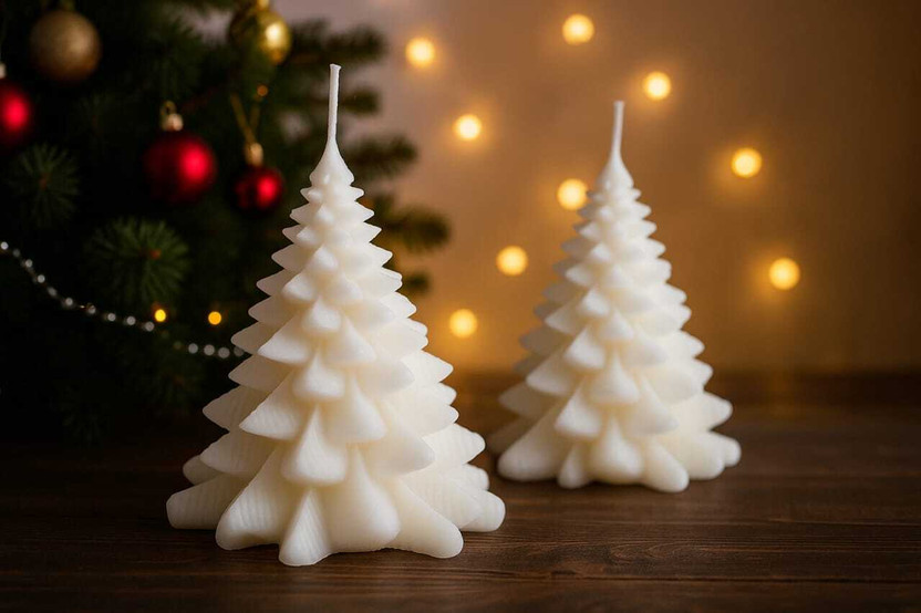 VianaCandle Christmas tree white decorative candle Candle(White, Pack of 2)
