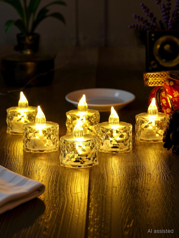 Drisona' Flameless & Smokeless Transparent Acrylic Led Tea Light Candle(Yellow, Pack of 6)