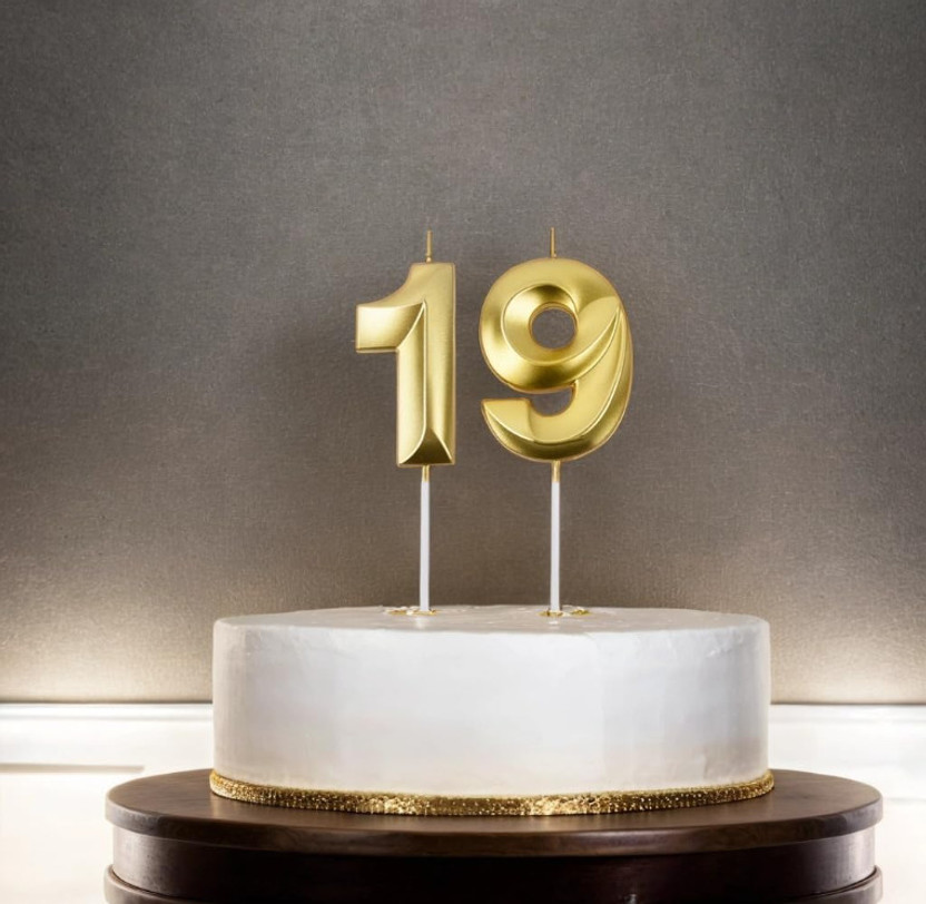 pbbs BIRTHDAY CAKE 19 number CANDLE DECORATIONS ITEMS SMOKELESS Candle(Gold, Pack of 1)