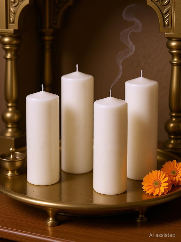 shree shine 4WHITEPillar1.5X4 Candle(White, Pack of 4)