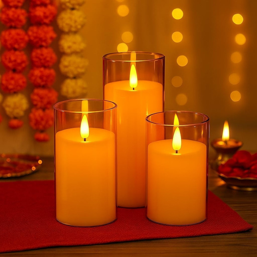 Satyam Kraft 3 pcs Acrylic Wireless LED candle for home decoration Candle(Yellow, Pack of 3)