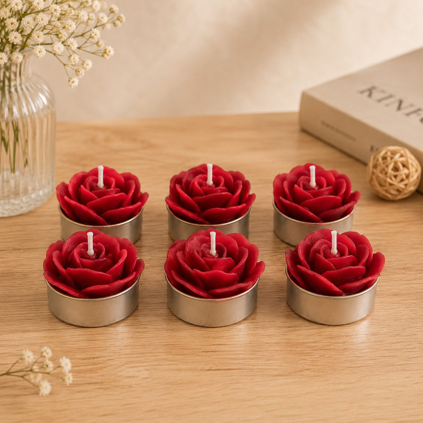Nectar Premium Rose Flower Scented Tea Light Candle(Red, Pack of 6)