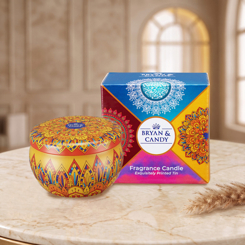 Bryan Bryan & Candy Scented Vintage Sandalwood Aromatherapy Candle, Soy Wax Eco Friendly Printed Tin Candle(Yellow, Pack of 1) - Flipkart Deal