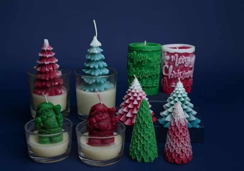 Crown's Queue Scented mult christmas tree candle home decoration pack of 10 Candle(Multicolor, Pack of 10)