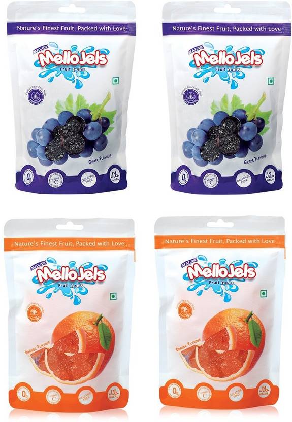 Mala’s MelloJels Fruit Gums Grape + Orange (150g X4) (600g) Orange