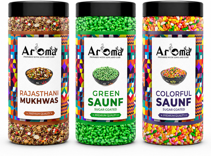 Aroma Rajasthani Mukhwas Combo | Green Saunf & Colorful Saunf | Sweet Fennel Seeds Sweet, Aromatic, Minty, Refreshing Mouth Freshener(600 g)