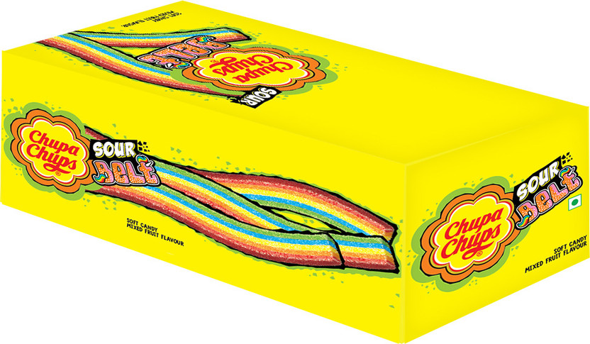 Chupa Chups Sour Belt Soft Candy Mixed Fruit Sour Candy(12 x 57.6 g)