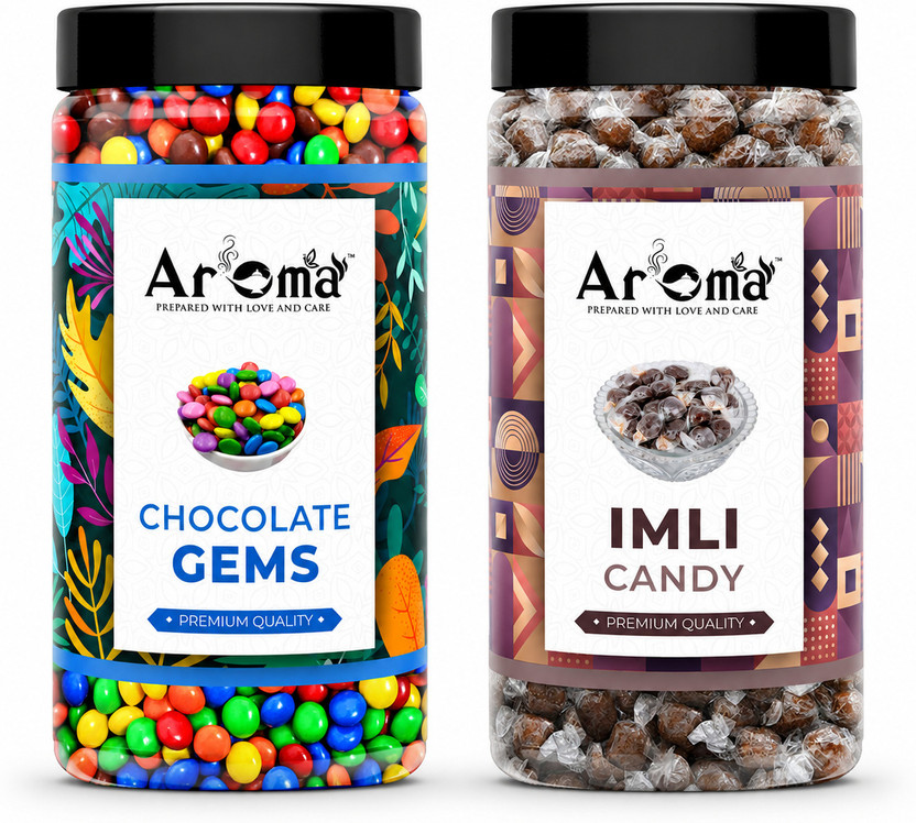 Aroma Chocolate Gems & Imli Candy Combo | Colorful Candies & Tangy Tamarind | Snack Chocolate & Tamarind Candy(2 x 200 g)