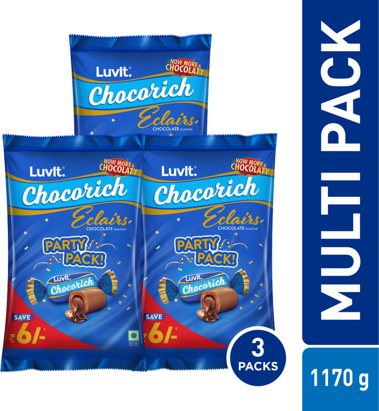 LuvIt Chocorich Classic Eclairs Chocolate | Birthday Party Pack | Chocolate Toffee(3 x 390 g)