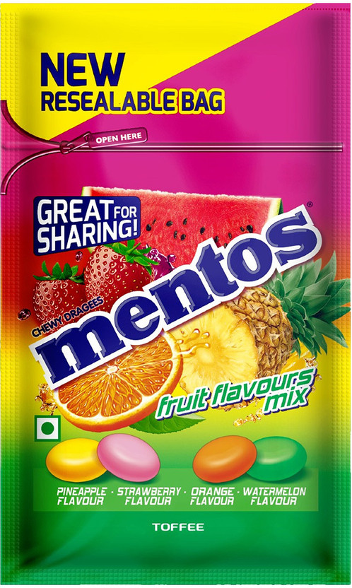 Mentos Fruit Mix Resealable Pouch Assorted Flavours Toffee(108 g)