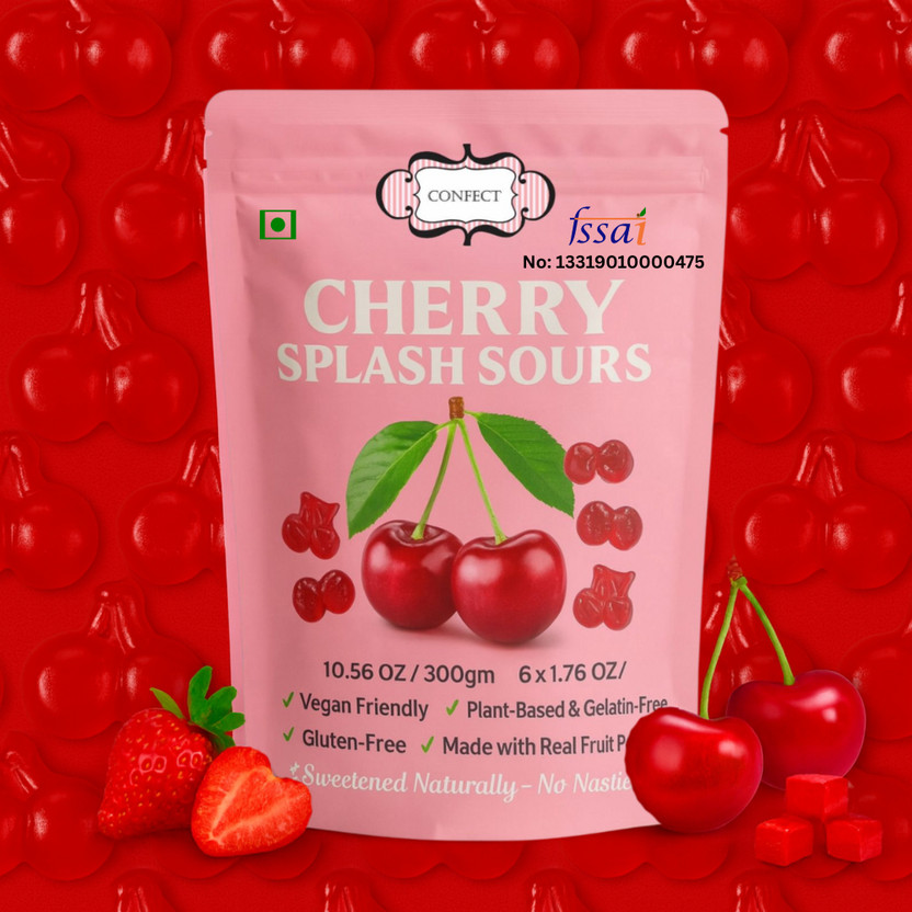 Confect Confect Cherry Splash Sours Fruit Gummies – Vegan Candy – No Corn Syrup, Cherry Shape Cherry Jelly Candy(300 g) - Flipkart Deal
