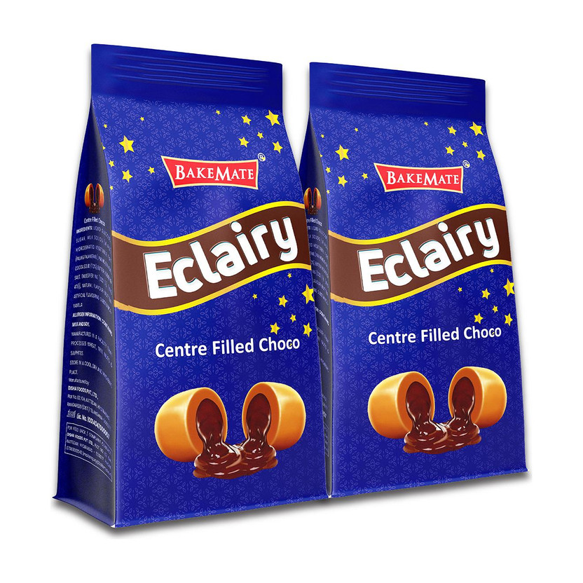 BAKEMATE Eclairs Choco Centre Filled Toffee, 25 Candies Chocolate Toffee(2 x 225 g)