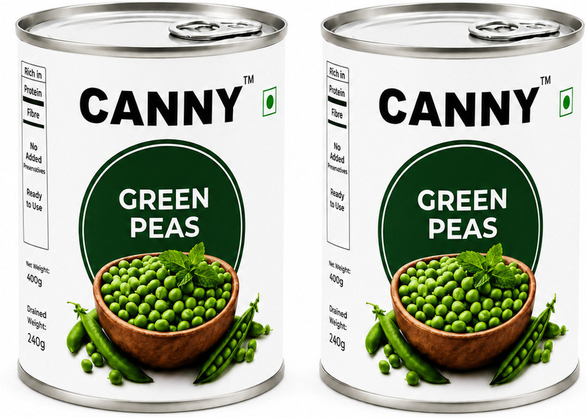 CANNY Green Peas in Brine Ready to Use Canned Green Peas Cooking 800 Gm - Pack of 2 Vegetables(1600 g, Pack of 2)