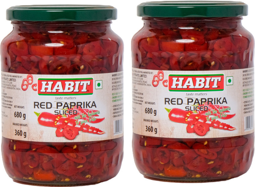HABIT Red Paprika sliced 680g x Pack of 2 Ideal for Pizza, Sandwiches,Pastas & Salads Chilli(680 g, Pack of 2)
