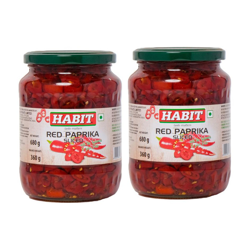 HABIT Red Paprika sliced 680g x Pack of 2 Ideal for Pizza, Sandwiches,Pastas & Salads Chilli(680 g, Pack of 2)
