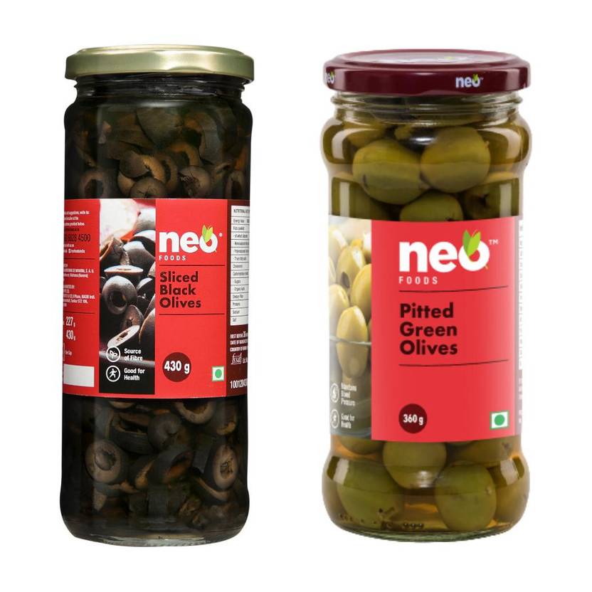 neo neo Pitted Green & Sliced Black Olives(790 g, Pack of 2) - Flipkart Deal